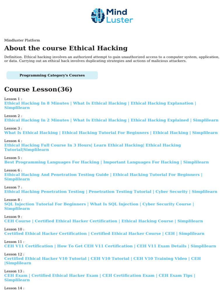 Ethical Hacking Course Overview | PDF | Security Hacker | White Hat ...