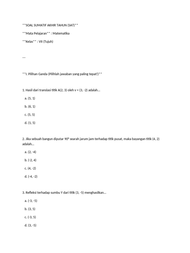 Soal Matematika Kelas VII SAT 2023 | PDF