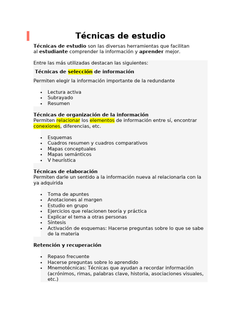 Técnicas de Estudio Efectivas para Estudiantes | PDF | Habilidades de ...