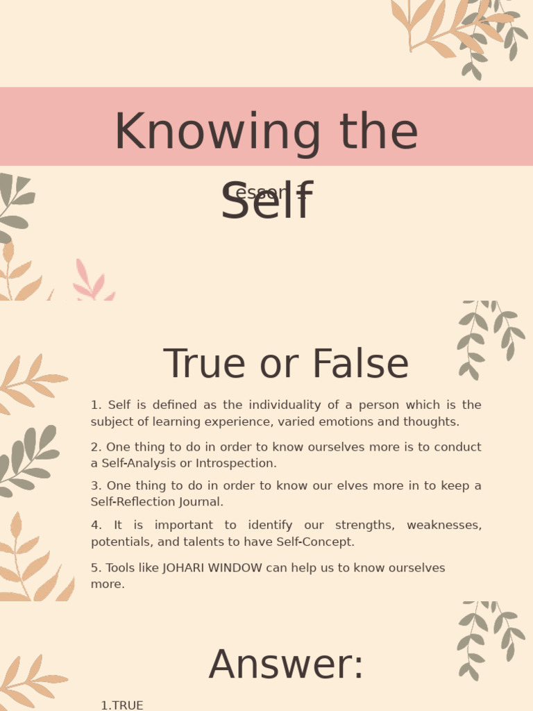 Lesson 1 Knowing The Self | PDF | Cognitive Psychology | Behavior ...