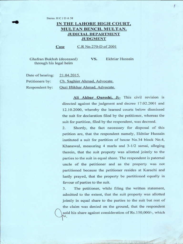 2015LHC5872 Partition of Joint Property | PDF | Lawsuit | Judgment (Law)