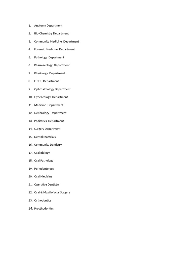 Medical Department Overview List | PDF
