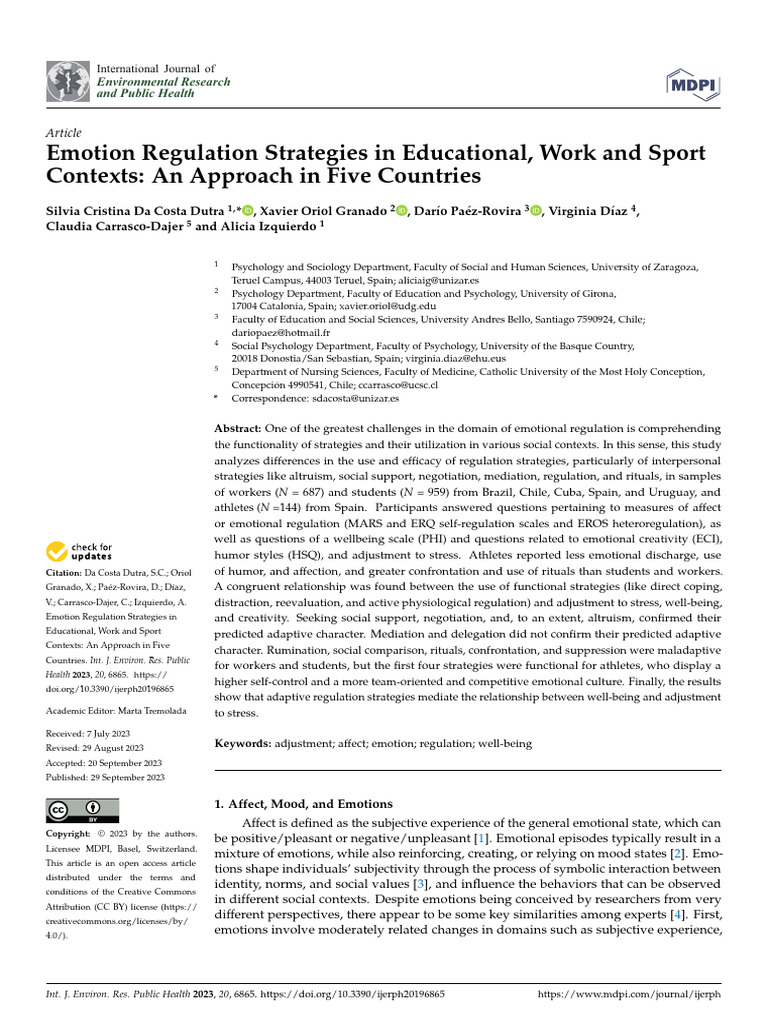 Emotion Regulation in Diverse Contexts | PDF | Emotions | Emotional ...