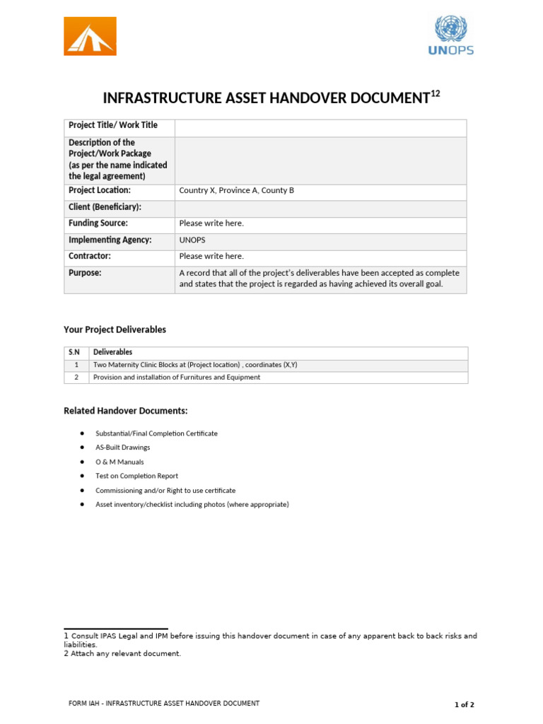 Infrastructure Asset Handover Document | PDF