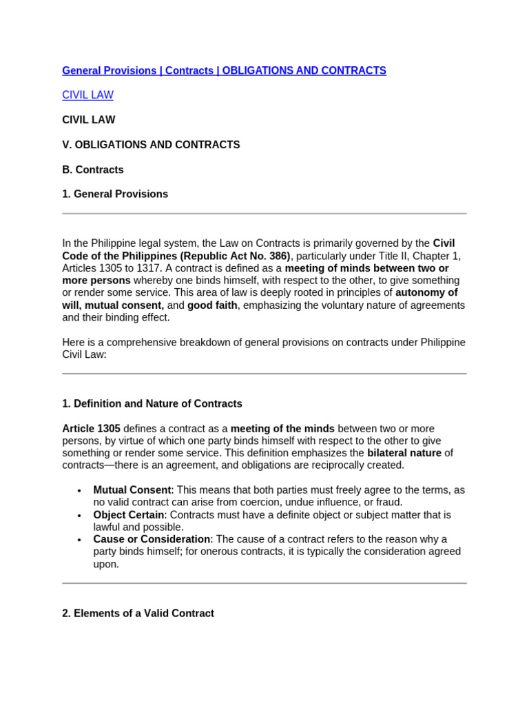 Philippine Contract Law Overview | PDF | Annulment | Justice