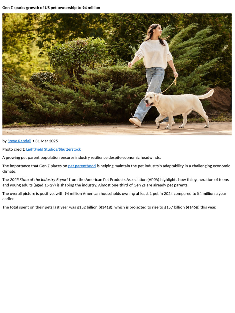 Gen Z Drives US Pet Ownership Growth | PDF | Millennials | Baby Boomers