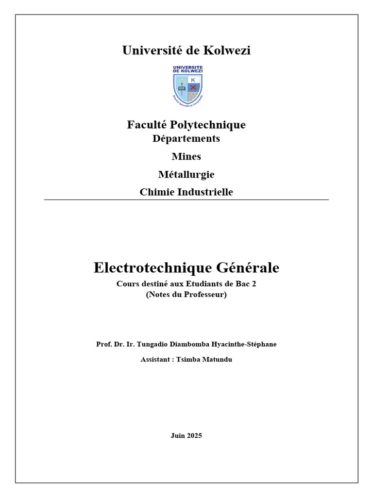 Cours d'Électrotechnique Bac 2 UNIKOL | PDF | Ferromagnétisme | Inducteur