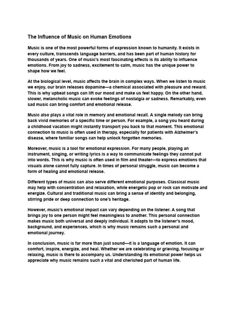The Influence of Music On Human Emotions | PDF | Psychology | Emotions