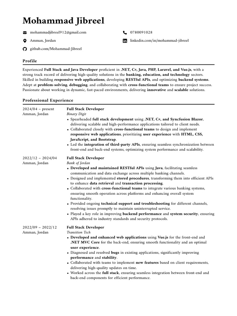 Full Stack Developer Profile: Jibreel Khan | PDF | Web Development ...