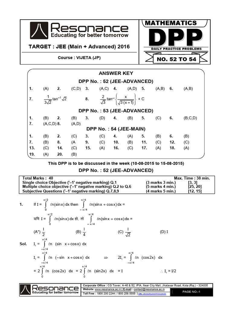 XII Maths DPP (24) - Prev Chaps + Complex Number + Probability | PDF ...