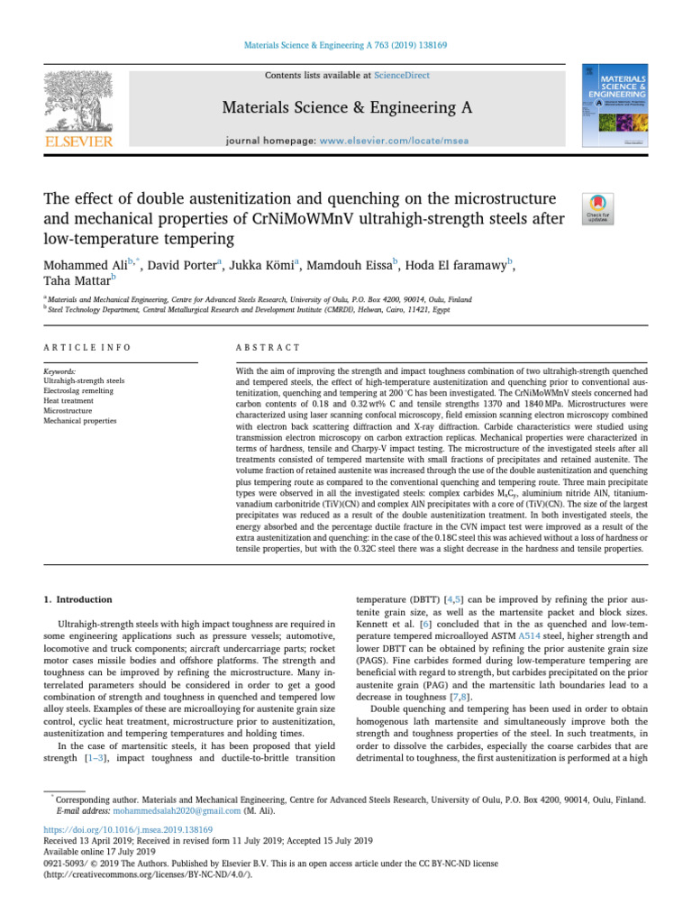 Double Austenitization in Ultrahigh-Strength Steels | PDF | Steel ...