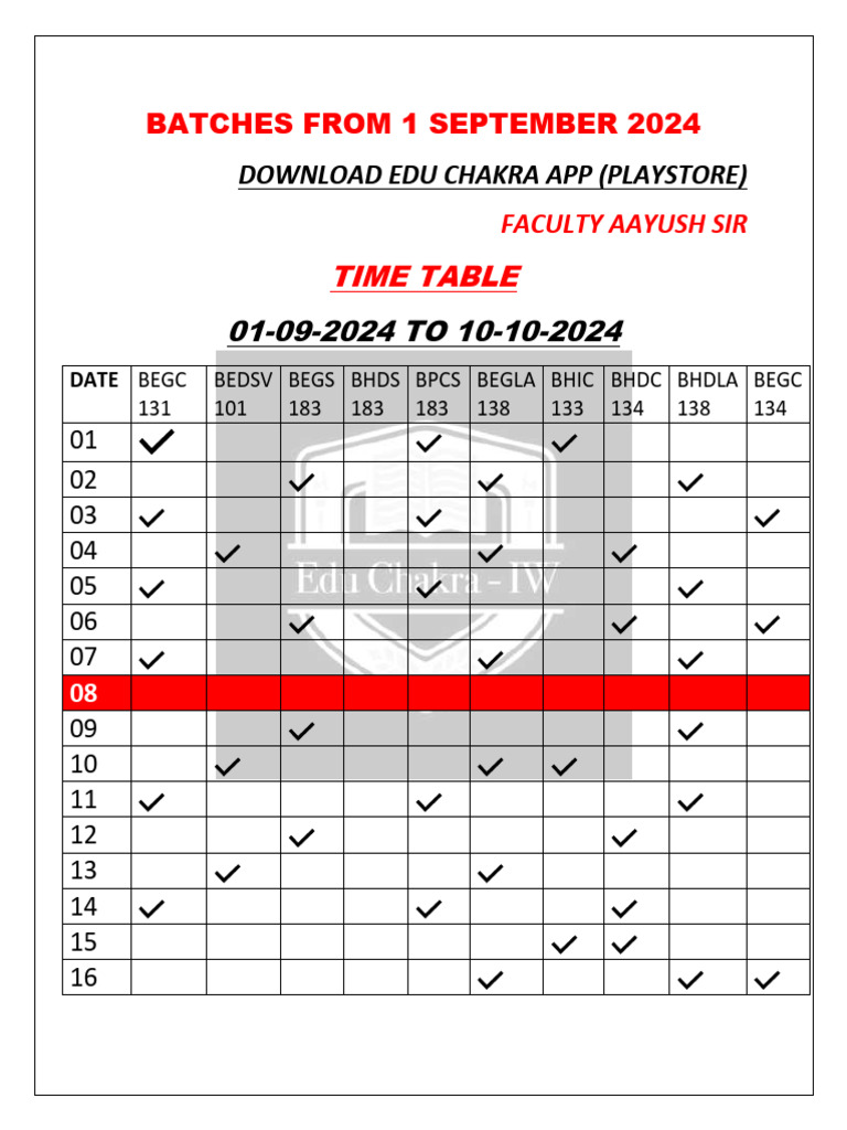 Aayush Sir Time Table - 42269427 - 2024 - 09 - 30 - 12 - 51 | PDF