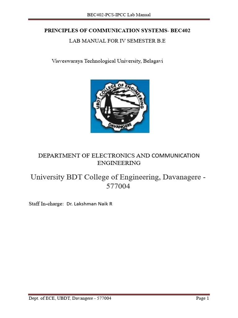 BEC402 Communication Systems Lab Manual | PDF | Electronic Engineering ...