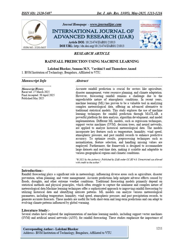 Machine Learning for Rainfall Prediction | PDF | Regression Analysis ...