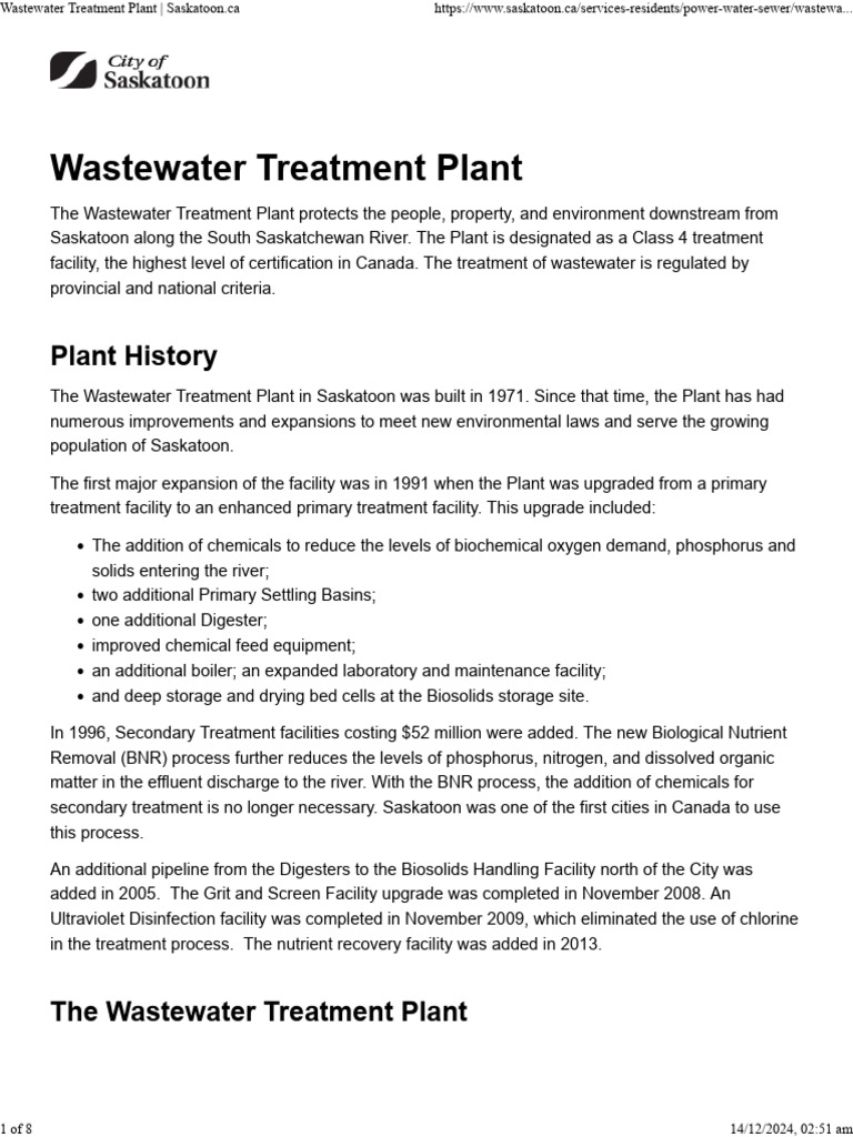 Saskatoon Wastewater Treatment Overview | PDF | Sewage Treatment ...