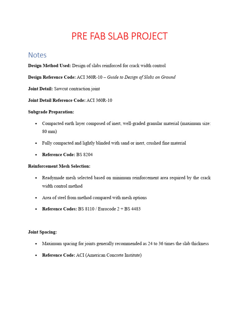 Upadted Notes Pre Fab Slab Project | PDF