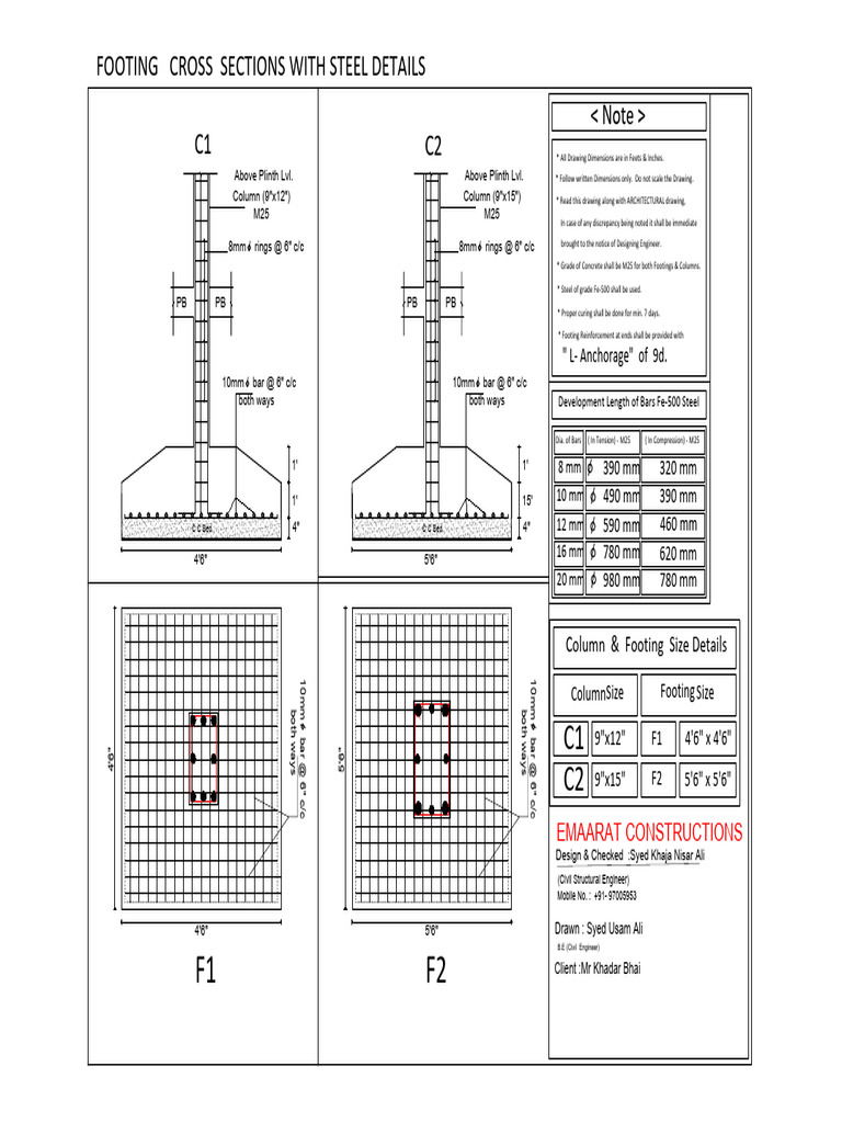 Structural Column Footing Details | PDF | Column | Civil Engineering