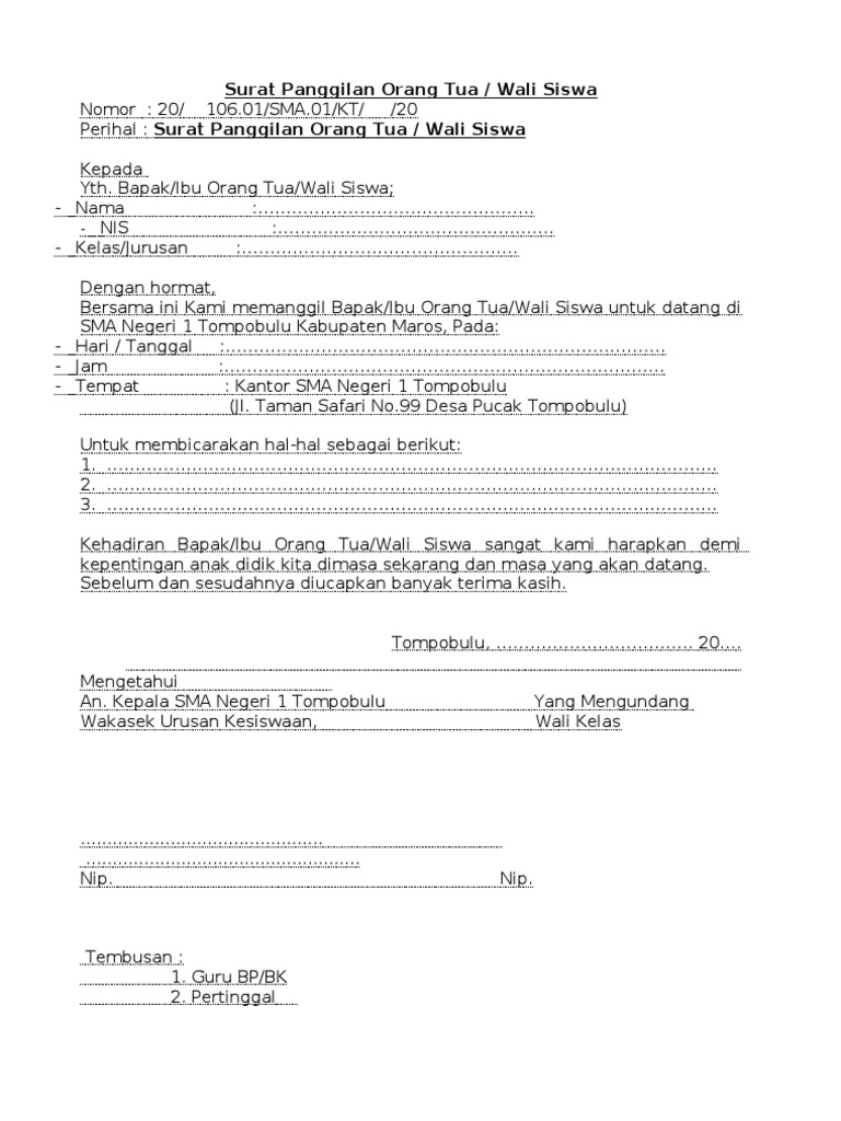 Surat Panggilan Orang Tua