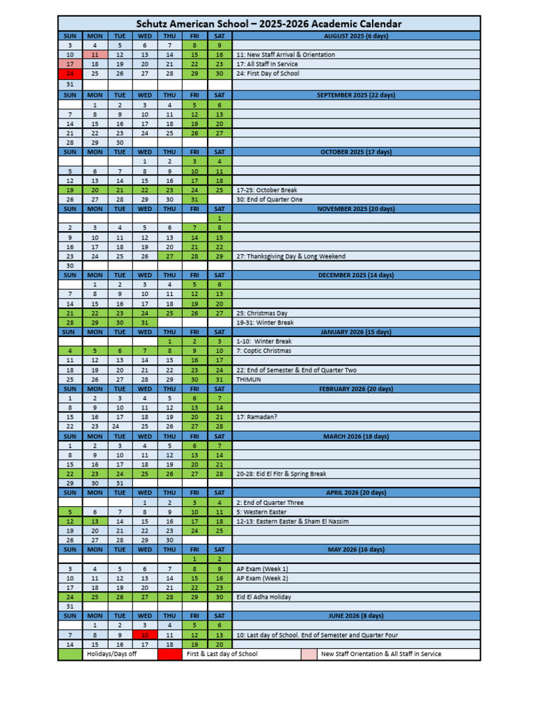 2025 26 Academic School Calendar Updated Pdf Observances Holidays