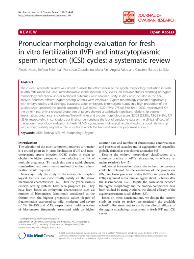 Zygote Morphology in IVF and ICSI Cycles | PDF | In Vitro Fertilisation ...