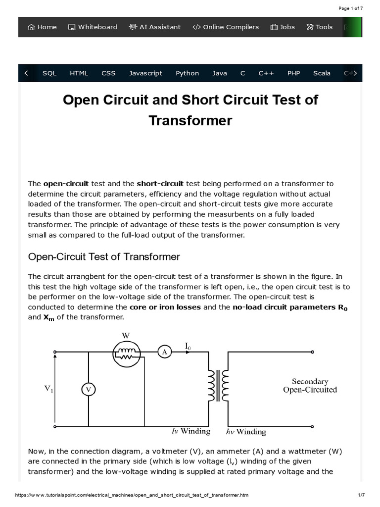 Transformer Open and Short Circuit Tests | PDF | Transformer | Voltage