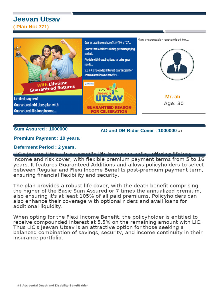 Ab 771 70 10 Age 30 SA 1000000 83 | PDF | Insurance | Private Sector