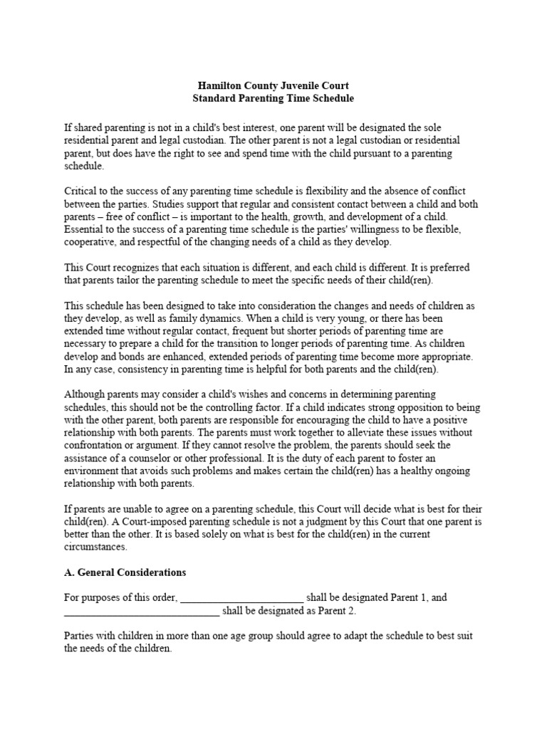 Standard Parenting Time Schedule-1 | PDF | Parenting | Parent