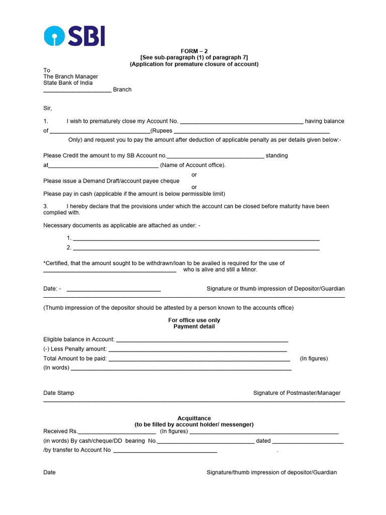 SCSS Premature Closure Application Form | PDF | Cheque | Payments