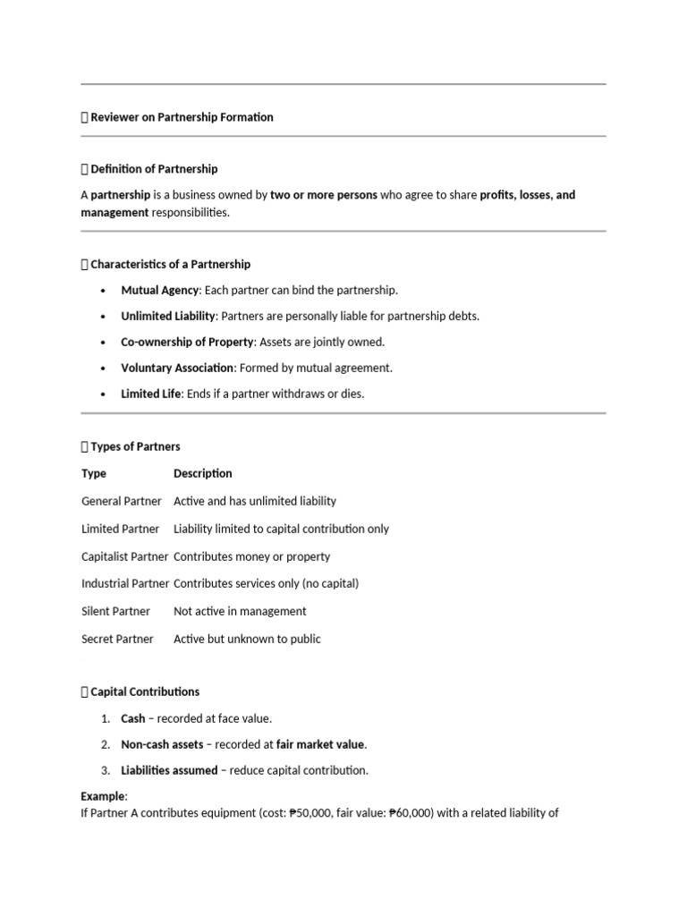 Partnership Formation and Types Explained | PDF | Partnership ...