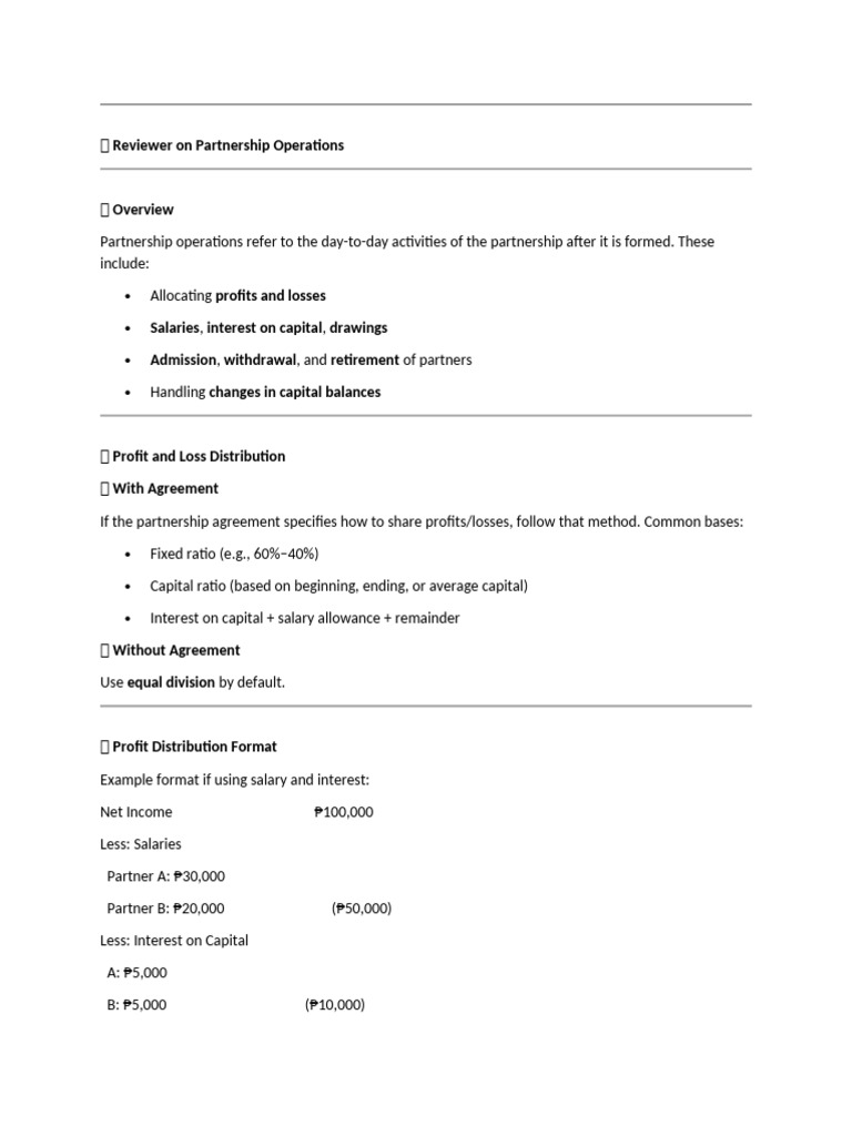 Partnership Operations Guide | PDF | Partnership | Interest