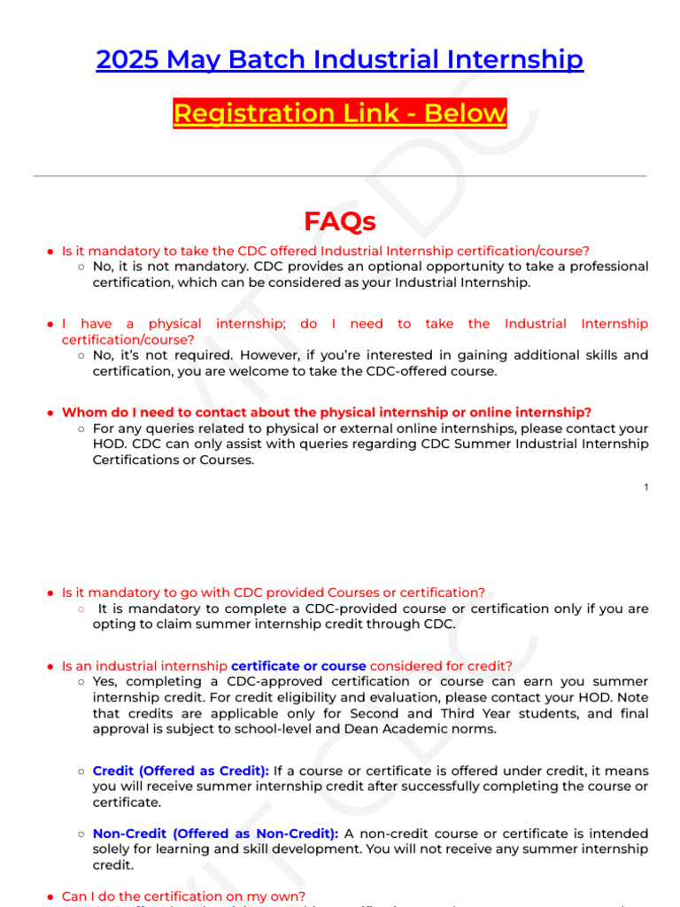 2025 April - July Batch Industrial Internship Details and FAQs | PDF ...