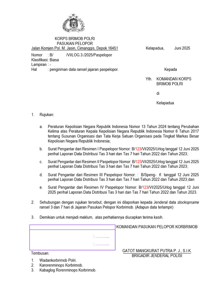 Data Ransel 3 dan 7 Hari Brimob | PDF