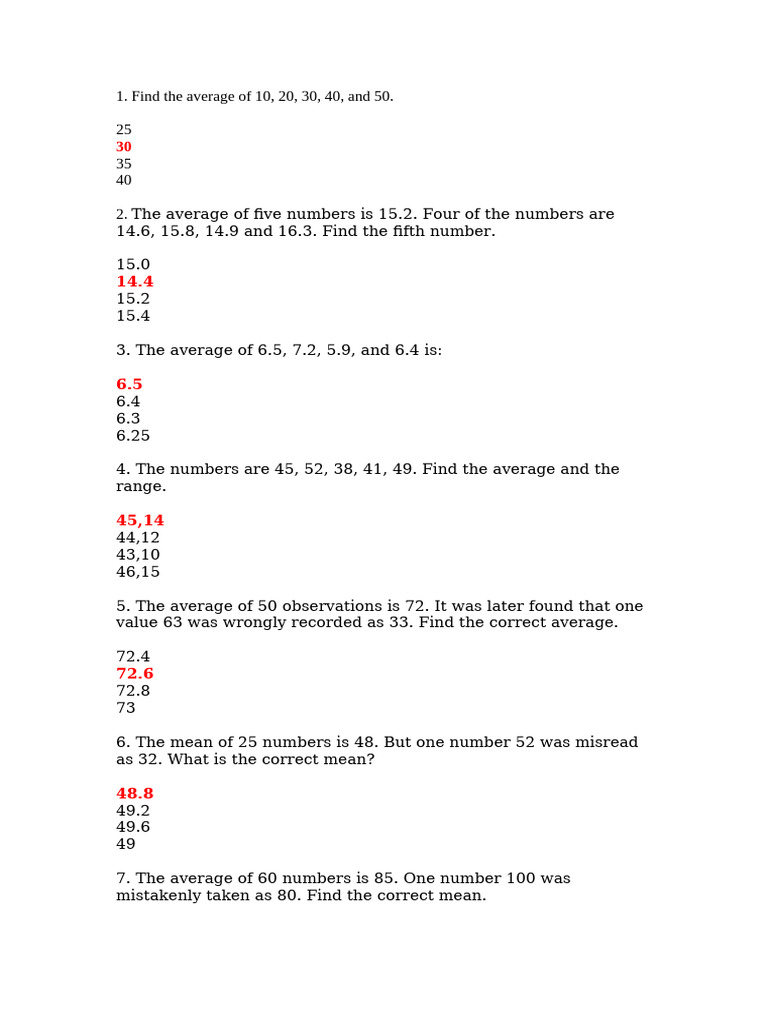 Averages and Medians in Math Problems | PDF