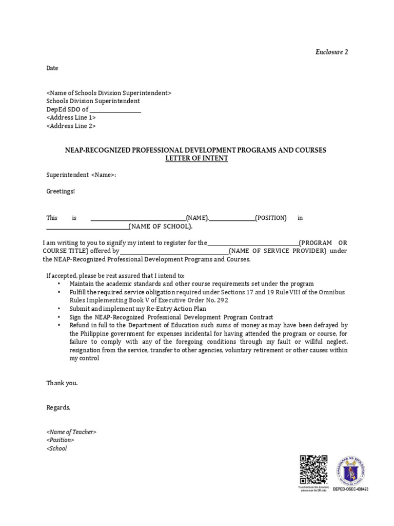 Enclosure 2 Letter of Intent | PDF