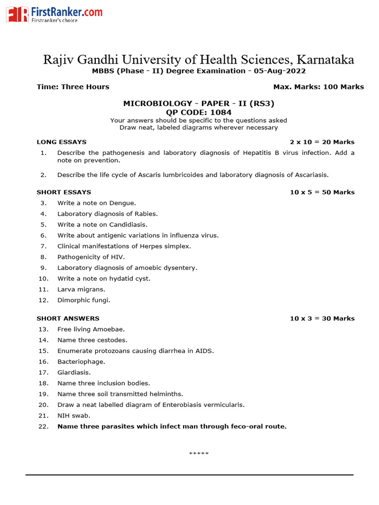 Rguhs 2022 Micro Paper 2 | PDF