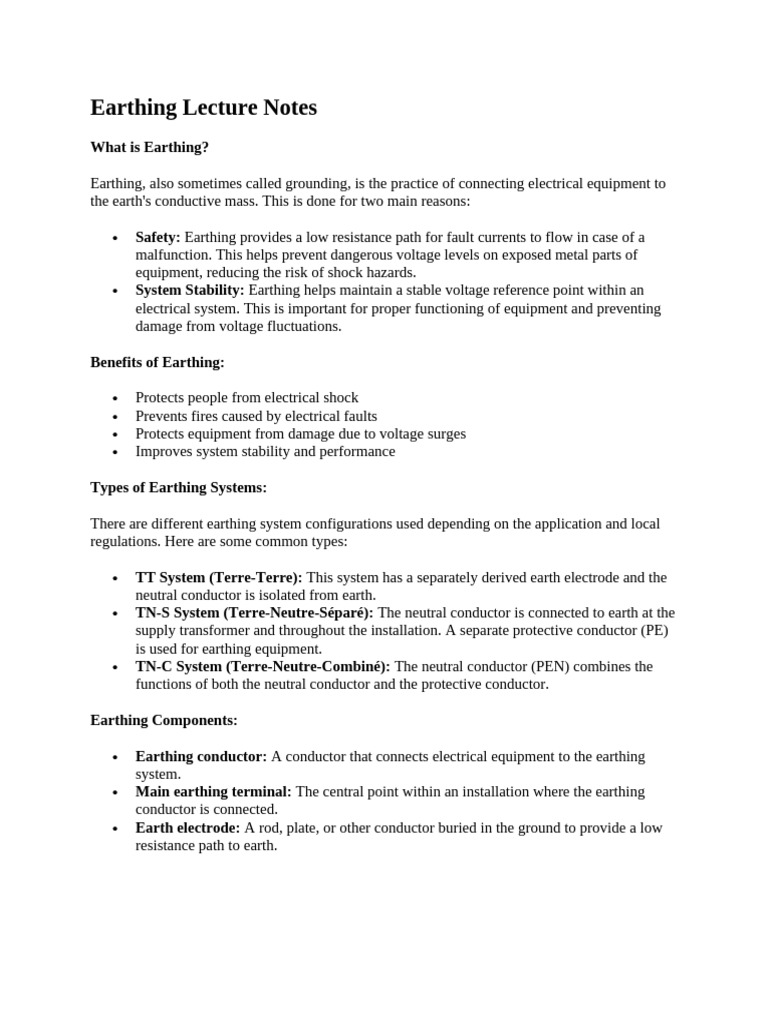 Overview of Electrical Earthing Systems | PDF | Electrical Wiring ...