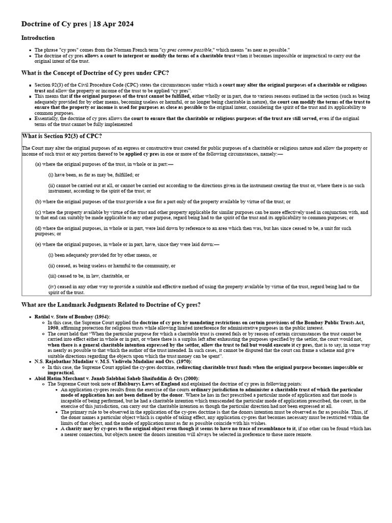 Understanding the Doctrine of Cy Pres | PDF | Common Law | Justice