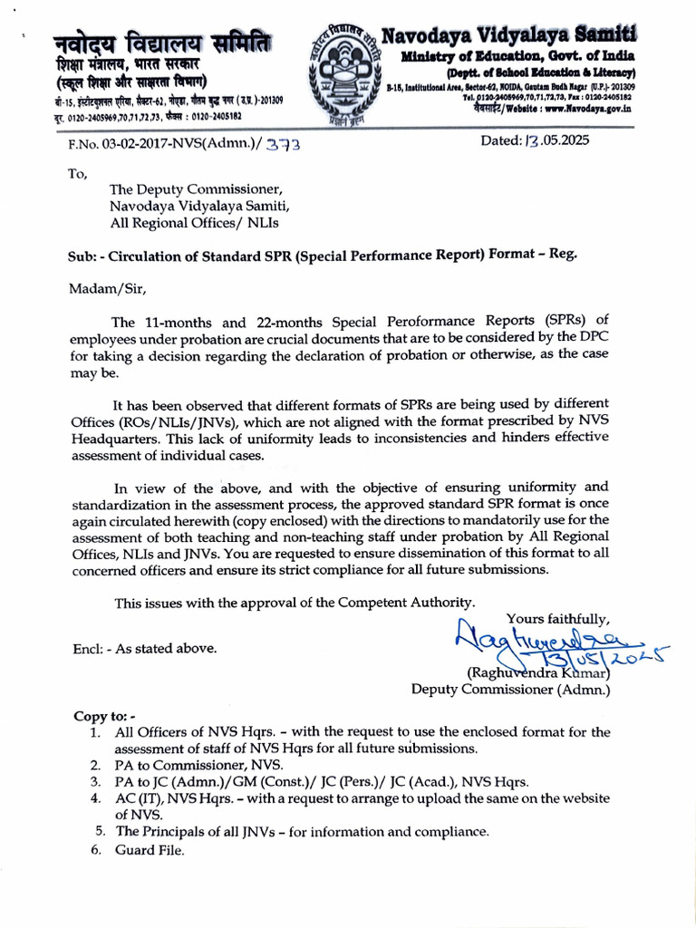 Standard SPR Format for NVS Staff | PDF