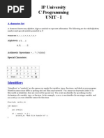 IP University C Programming Unit - I: Identifiers