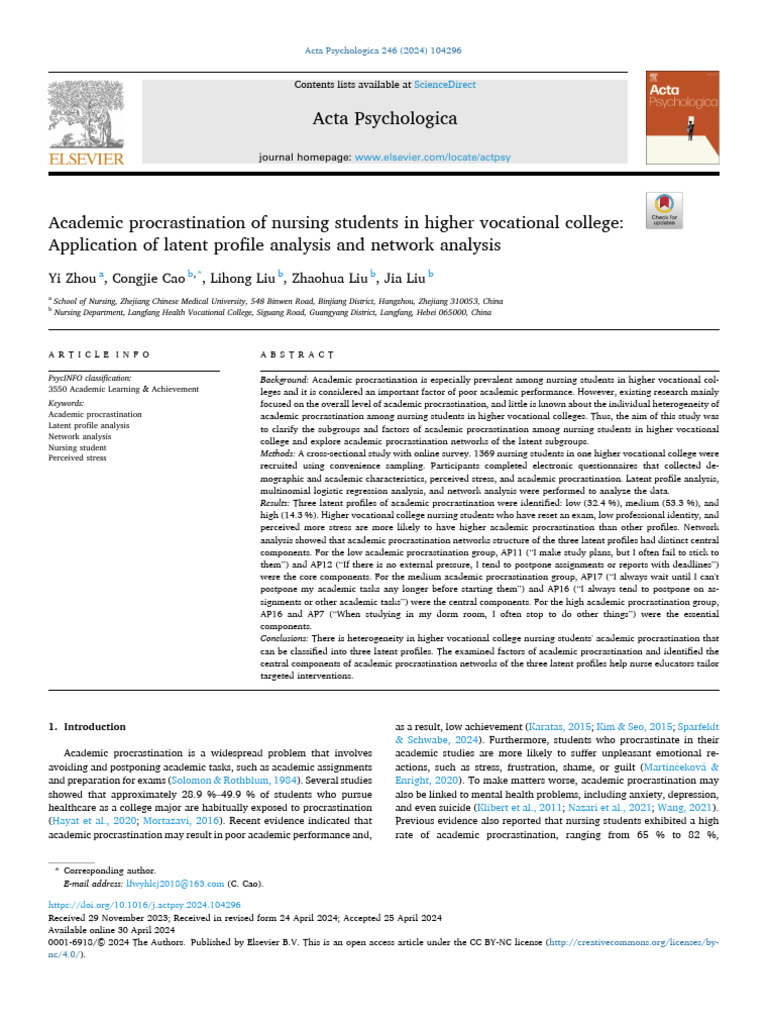 Academic Procrastination in Nursing Students | PDF | Procrastination ...