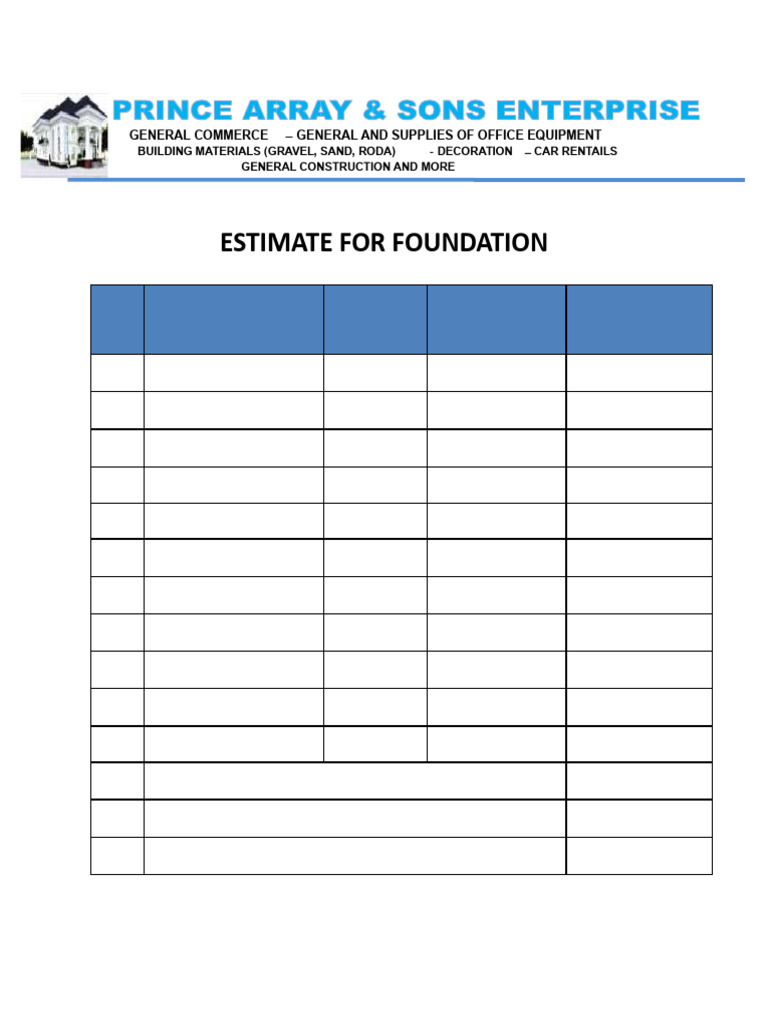 Foundation Cost Estimate Breakdown | PDF