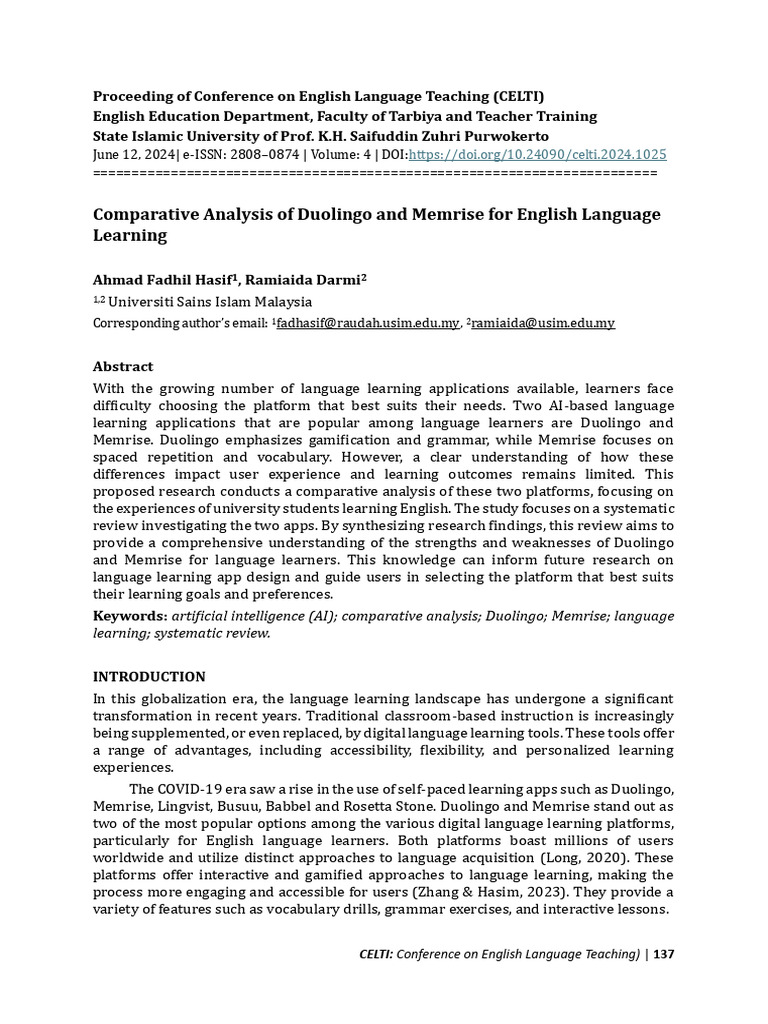 Duolingo vs Memrise: A Comparative Study | PDF | Learning | Vocabulary
