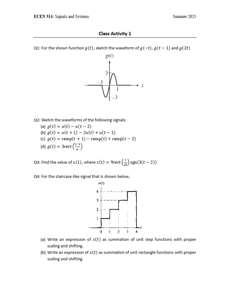 ECEN+314+Class+Activity+1 | PDF | Mathematical Concepts | Algebra