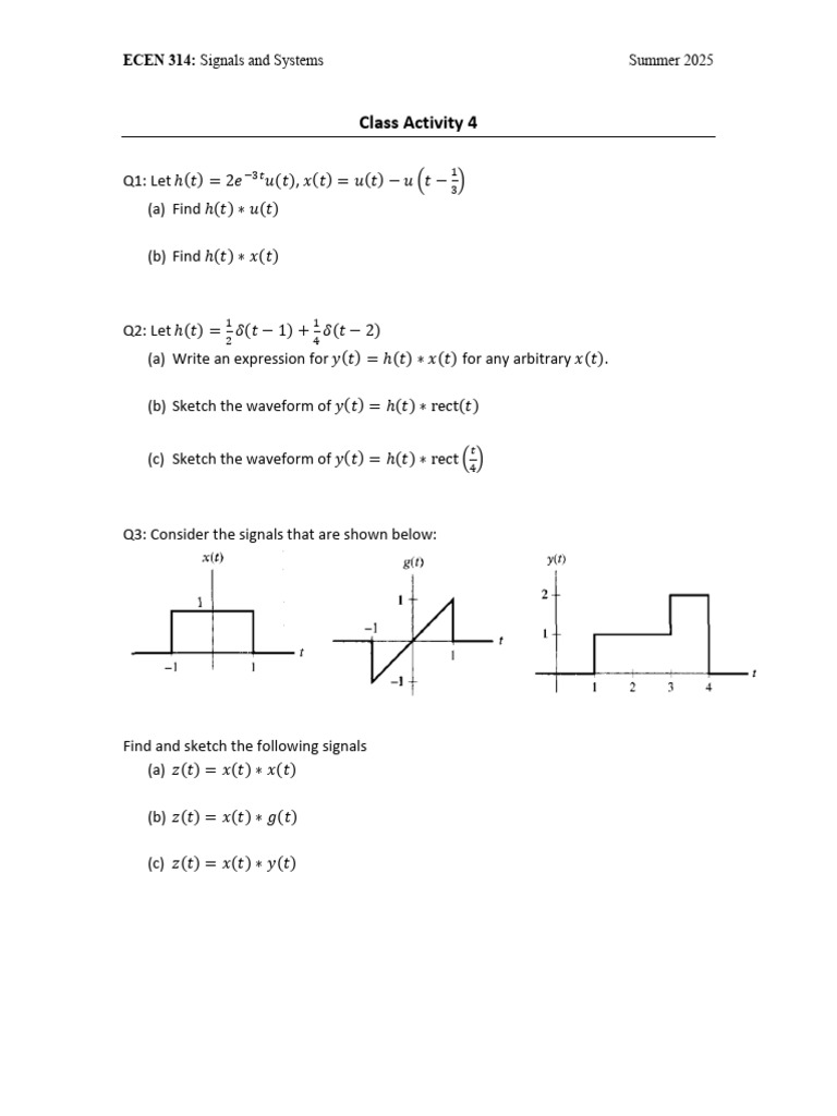 Signals and Systems Class Activity 4 | PDF