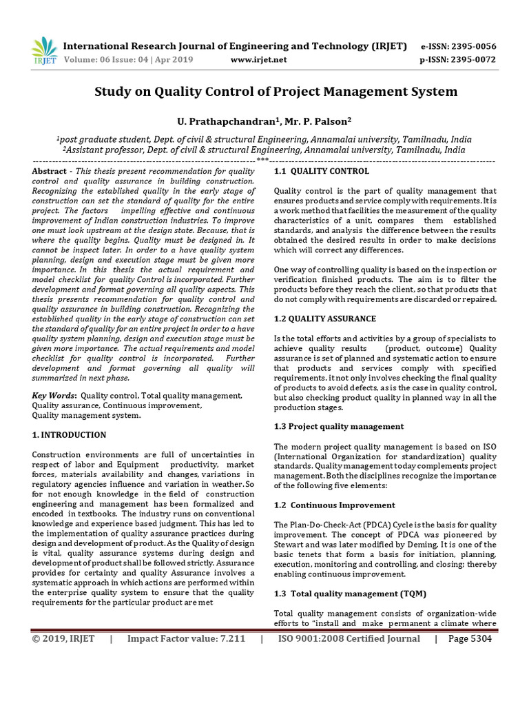 Quality Control in Construction Projects | PDF | Quality Management ...