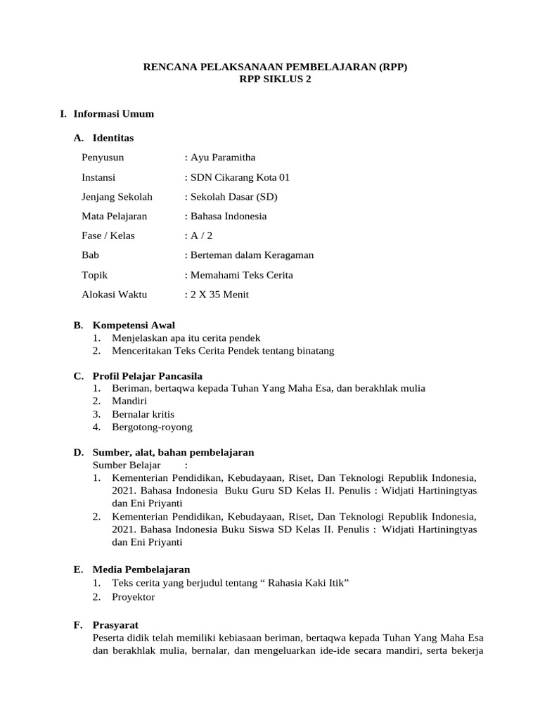 RPP Siklus 2 - PKP Ok | PDF