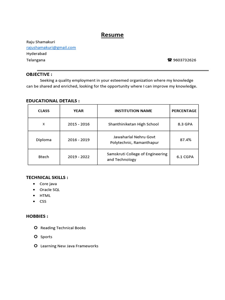 Raju Shamakuri's Resume and Skills | PDF