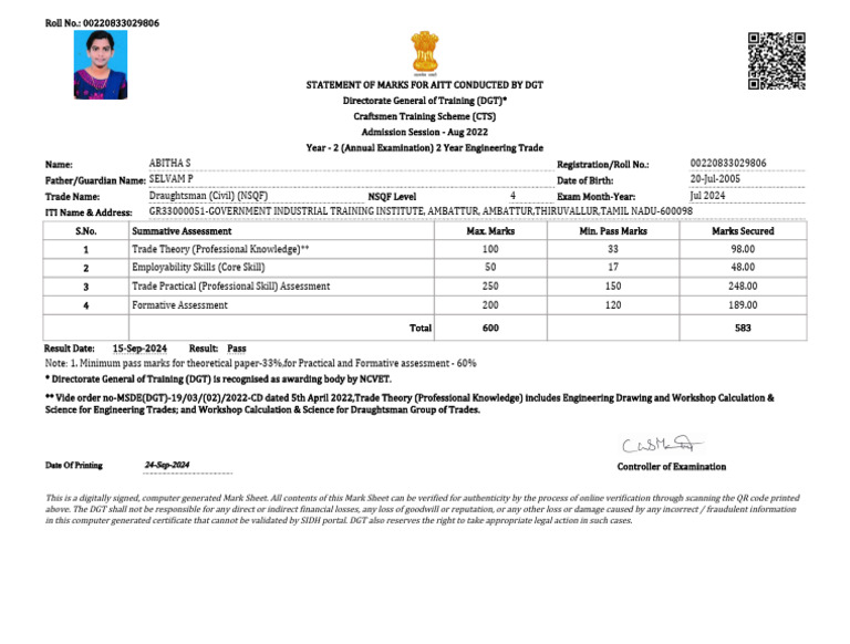 S.abitha 2nd Year Marksheet | PDF