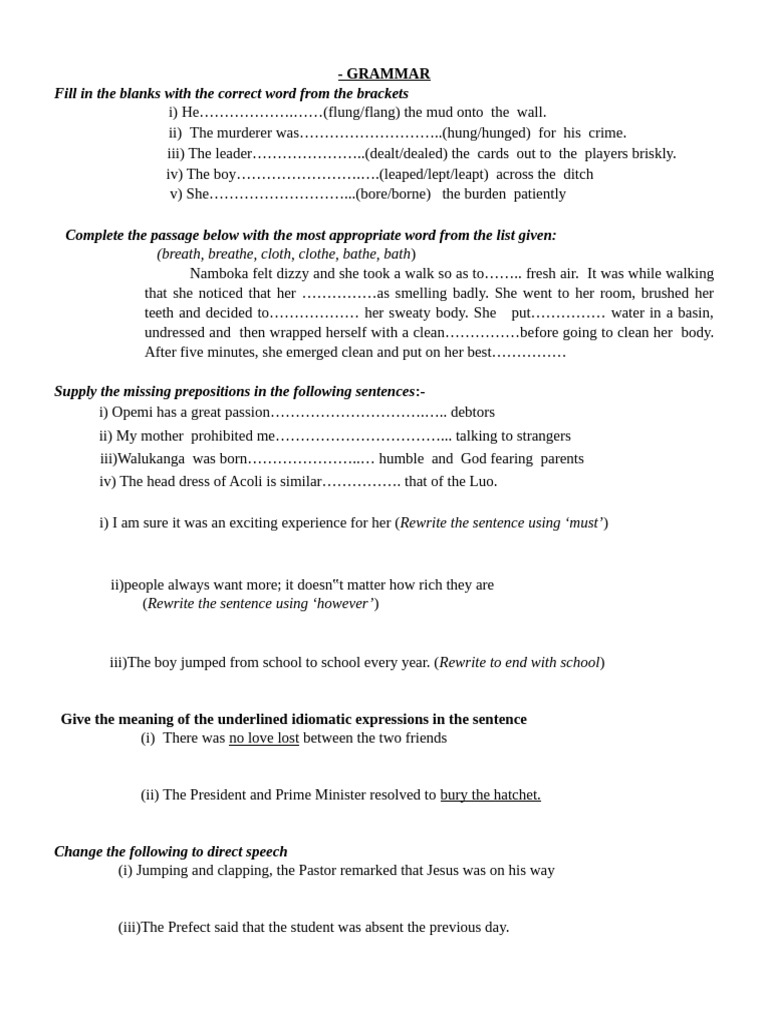 GRAMMAR-Questions | PDF | Syntax | Grammar