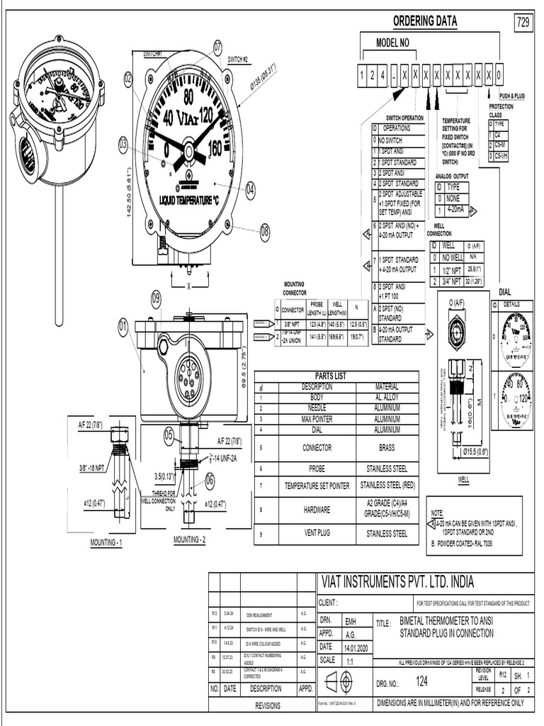Bimetal Thermometer Specifications | PDF | Switch | Electrical Components